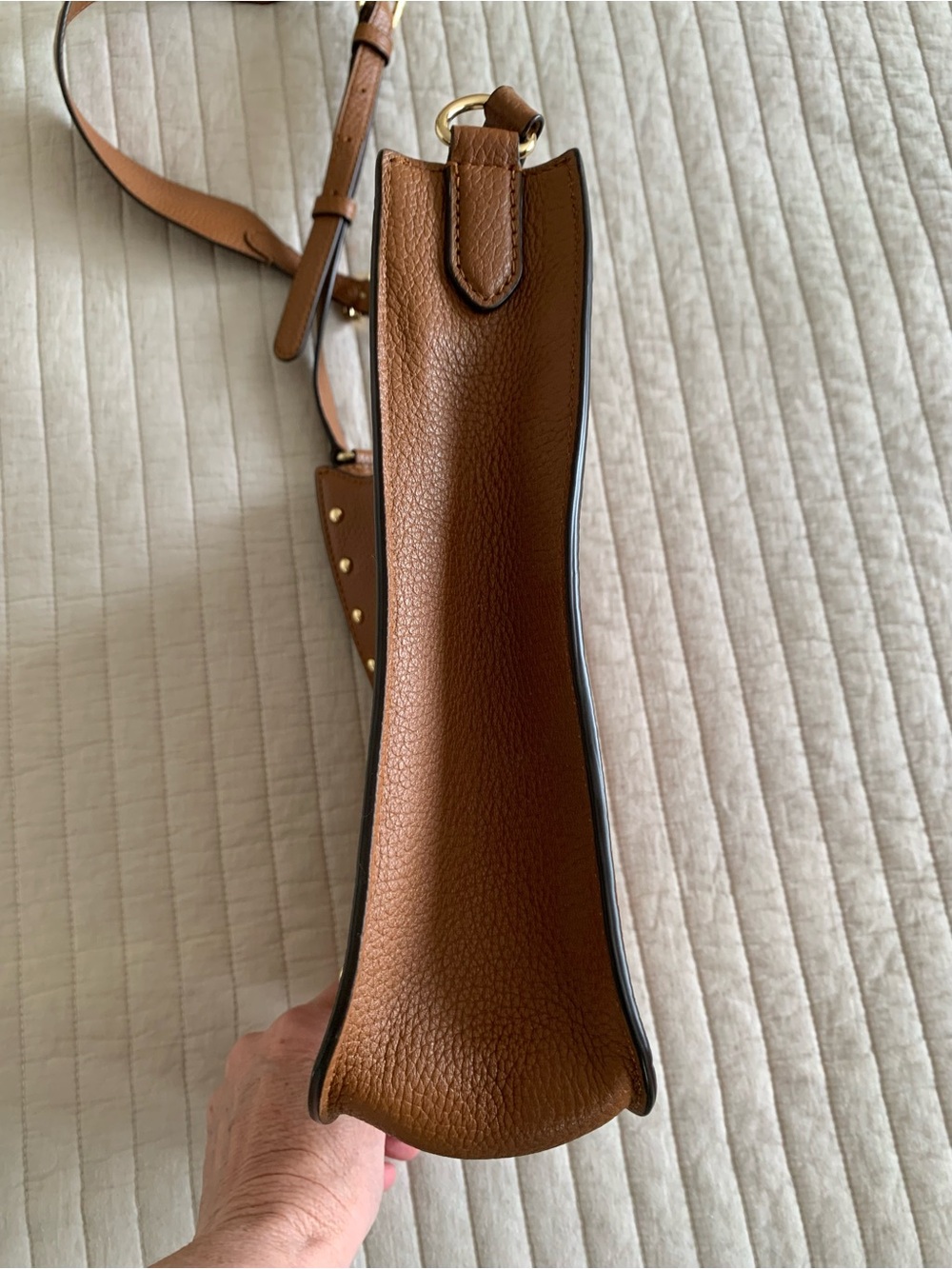 Michael Kors Tan Brown Leather Studded Shoulder Bag Purse with Gold Hardware - Picture 8 of 14